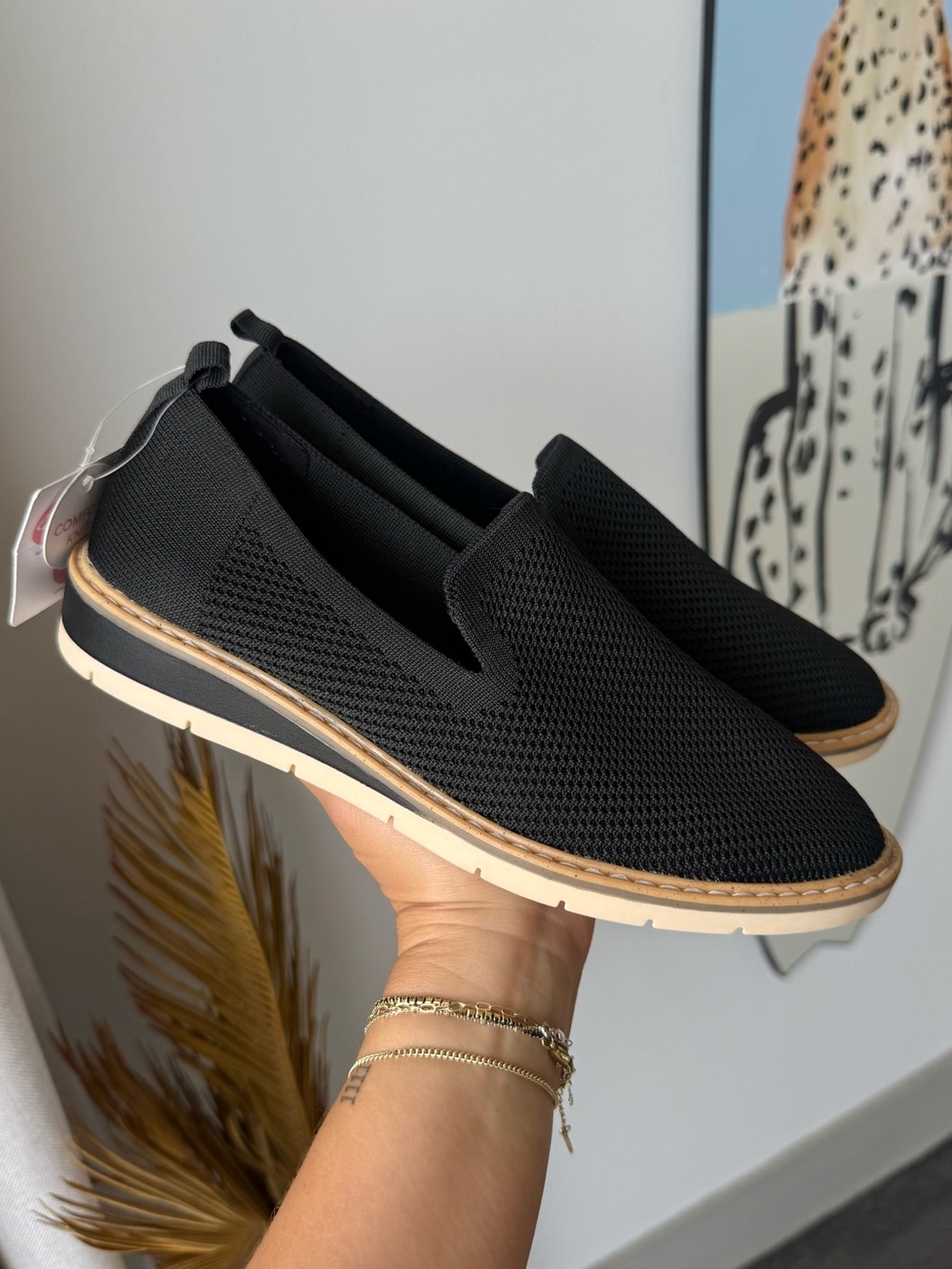 TARYN by TARYN ROSE Knit Stilo Women’s Almond Toe Black Loafers Memory Foam